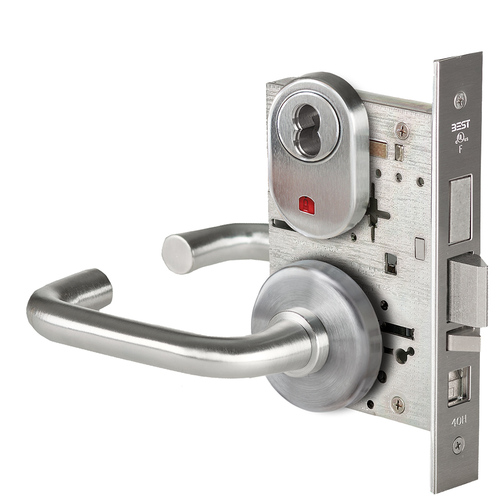 Grade 1 Office Mortise Lock, Visual Keyed Indicator, 3 Lever, H Rose, SFIC Housing Less Core, Satin Stainless Steel Finish, Field Reversible Satin Stainless Steel