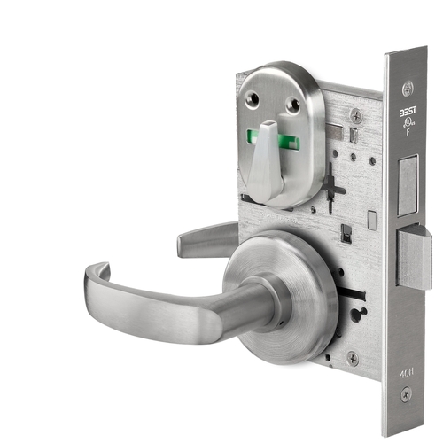 Grade 1 Dormitory Mortise Lock, Visual Thumbturn Indicator, 14 Lever, H Rose, SFIC Housing Less Core, Satin Stainless Steel Finish, Field Reversible Satin Stainless Steel