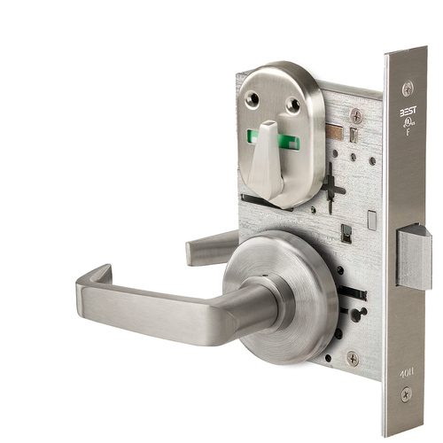 Grade 1 Privacy Mortise Lock, Double Visual Indicator, 15 Lever, H Rose, Non-Keyed, Satin Nickel Finish, Field Reversible Satin Nickel