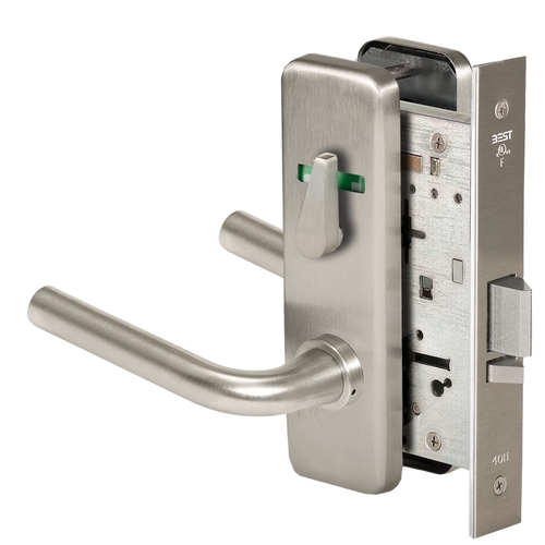 Grade 1 Office Mortise Lock, Visual Thumbturn Indicator, 12 Lever, J Escutcheon, SFIC Housing Less Core, Satin Nickel Finish, Field Reversible Satin Nickel