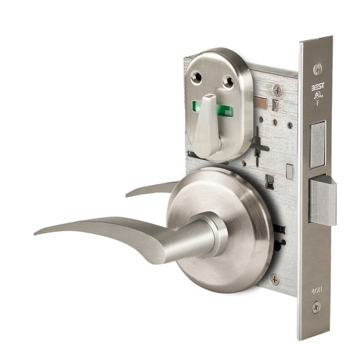 Grade 1 Dormitory Mortise Lock, Visual Thumbturn Indicator, 17R Lever, S Rose, SFIC Housing Less Core, Satin Nickel Finish, Field Reversible Satin Nickel