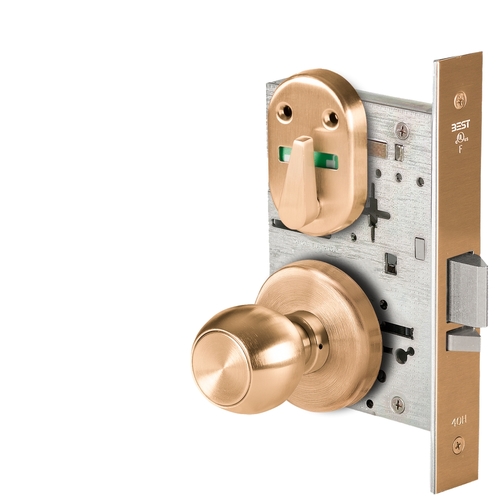 Grade 1 Office Mortise Lock, Double Visual Indicator, 4 Knob, H Rose, SFIC Housing Less Core, Satin Bronze Finish, Field Reversible Satin Bronze