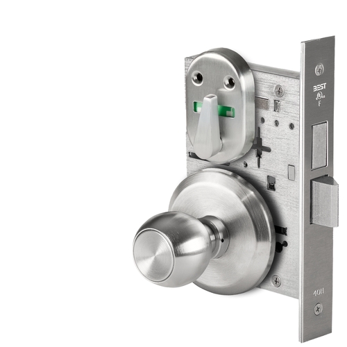 Grade 1 Privacy Mortise Lock, Visual Thumbturn Indicator, 4 Knob, S Rose, Non-Keyed, Satin Chrome Finish, Field Reversible Satin Chrome