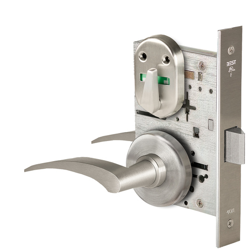 Grade 1 Privacy Mortise Lock, Double Visual Indicator, 17R Lever, H Rose, Non-Keyed, Satin Nickel Finish, Field Reversible Satin Nickel