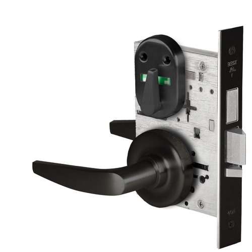 Grade 1 Dormitory Mortise Lock, Double Visual Indicator, 16 Lever, R Rose, SFIC Housing Less Core, Matte Black Finish, Field Reversible Matte Black