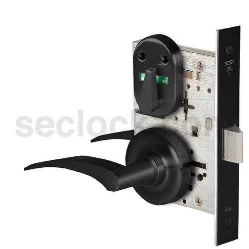 Grade 1 Privacy Mortise Lock, Double Visual Indicator, 17R Lever, R Rose, Non-Keyed, Matte Black Finish, Field Reversible Matte Black