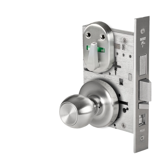 Grade 1 Office Mortise Lock, Visual Thumbturn Indicator, 4 Knob, R Rose, SFIC Housing Less Core, Satin Chrome Finish, Field Reversible Satin Chrome