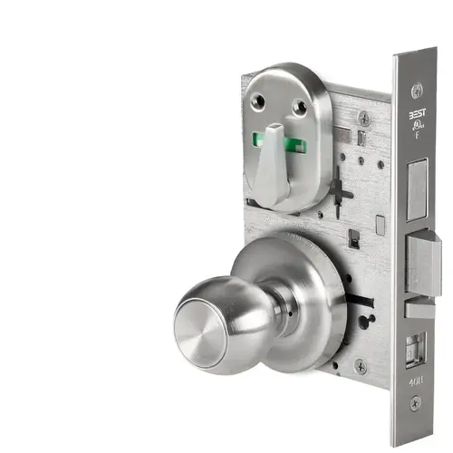 Grade 1 Office Mortise Lock, Double Visual Indicator, 4 Knob, R Rose, SFIC Housing Less Core, Satin Chrome Finish, Field Reversible Satin Chrome