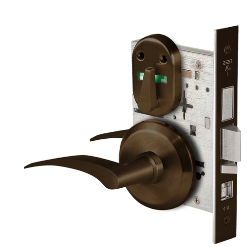 Grade 1 Office Mortise Lock, Visual Thumbturn Indicator, 17R Lever, S Rose, SFIC Housing Less Core, Oil-Rubbed Bronze Finish, Field Reversible Oil-Rubbed Bronze