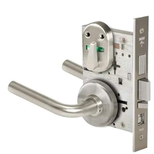 Grade 1 Office Mortise Lock, Double Visual Indicator, 12 Lever, H Rose, SFIC Housing Less Core, Satin Nickel Finish, Field Reversible Satin Nickel