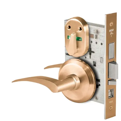 Grade 1 Office Mortise Lock, Visual Thumbturn Indicator, 17R Lever, S Rose, SFIC Housing Less Core, Satin Bronze Finish, Field Reversible Satin Bronze