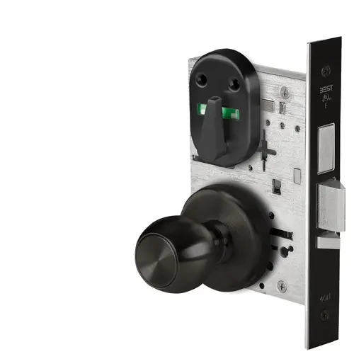 Grade 1 Dormitory Mortise Lock, Double Visual Indicator, 4 Knob, H Rose, SFIC Housing Less Core, Matte Black Finish, Field Reversible Matte Black