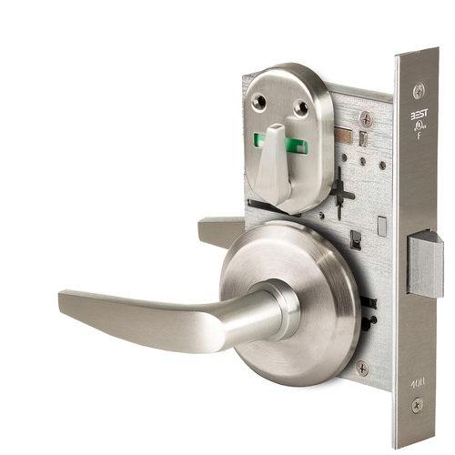 Grade 1 Privacy Mortise Lock, Visual Thumbturn Indicator, 16 Lever, S Rose, Non-Keyed, Satin Nickel Finish, Field Reversible Satin Nickel