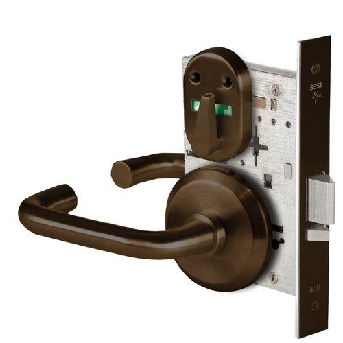 Grade 1 Office Mortise Lock, Visual Thumbturn Indicator, 3 Lever, S Rose, SFIC Housing Less Core, Oil-Rubbed Bronze Finish, Field Reversible Oil-Rubbed Bronze