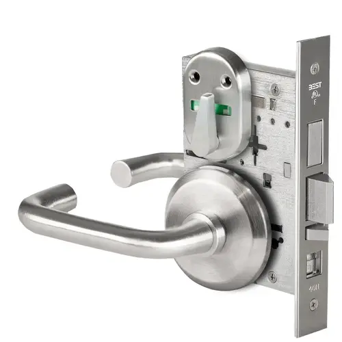 Grade 1 Office Mortise Lock, Visual Thumbturn Indicator, 3 Lever, S Rose, SFIC Housing Less Core, Satin Chrome Finish, Field Reversible Satin Chrome