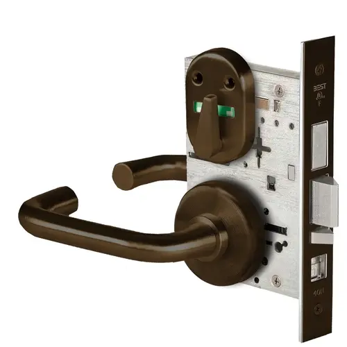 Grade 1 Office Mortise Lock, Double Visual Indicator, 3 Lever, H Rose, SFIC Housing Less Core, Dark Bronze Finish, Field Reversible Dark Bronze