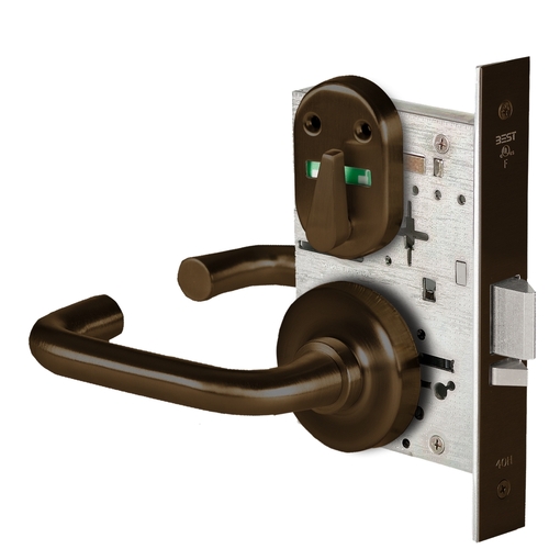 Grade 1 Office Mortise Lock, Visual Thumbturn Indicator, 3 Lever, R Rose, SFIC Housing Less Core, Dark Bronze Finish, Field Reversible Dark Bronze