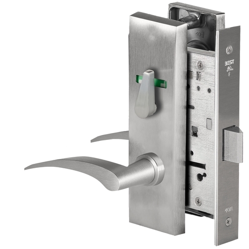 Grade 1 Privacy Mortise Lock, Visual Thumbturn Indicator, 17L Lever, M Escutcheon, Non-Keyed, Satin Chrome Finish, Field Reversible Satin Chrome