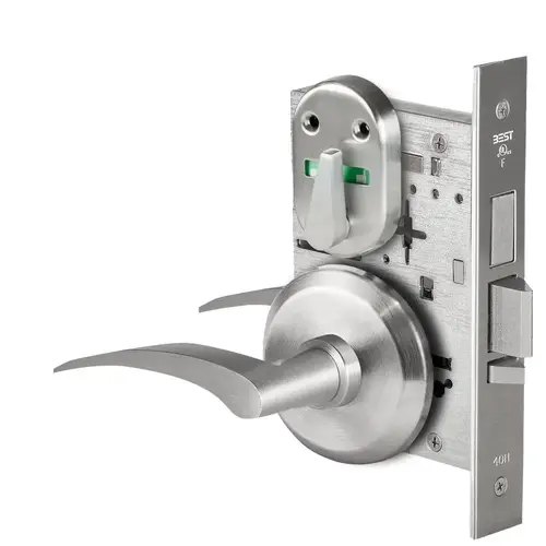 Grade 1 Dormitory Mortise Lock, Visual Thumbturn Indicator, 17L Lever, S Rose, SFIC Housing Less Core, Satin Chrome Finish, Field Reversible Satin Chrome