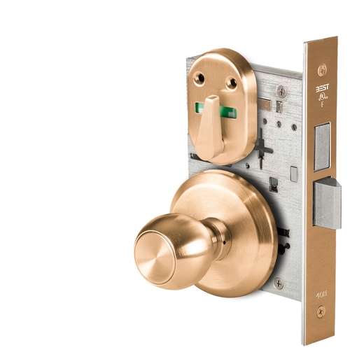 Grade 1 Privacy Mortise Lock, Visual Thumbturn Indicator, 4 Knob, S Rose, Non-Keyed, Satin Bronze Finish, Field Reversible Satin Bronze