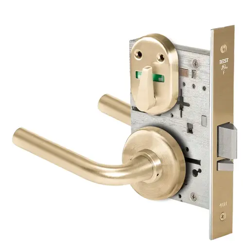 Grade 1 Office Mortise Lock, Visual Thumbturn Indicator, 12 Lever, H Rose, SFIC Housing Less Core, Satin Brass Finish, Field Reversible Satin Brass