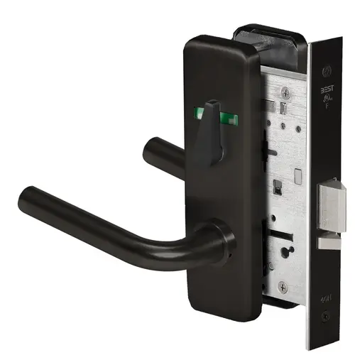 Grade 1 Office Mortise Lock, Double Visual Indicator, 12 Lever, J Escutcheon, SFIC Housing Less Core, Matte Black Finish, Field Reversible Matte Black