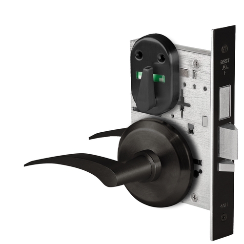 Grade 1 Dormitory Mortise Lock, Visual Thumbturn Indicator, 17R Lever, S Rose, SFIC Housing Less Core, Matte Black Finish, Field Reversible Matte Black