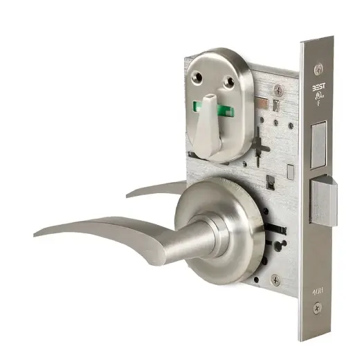 Grade 1 Privacy Mortise Lock, Double Visual Indicator, 17R Lever, R Rose, Non-Keyed, Satin Nickel Finish, Field Reversible Satin Nickel