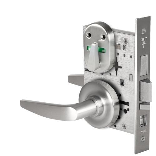 Grade 1 Office Mortise Lock, Double Visual Indicator, 16 Lever, R Rose, SFIC Housing Less Core, Satin Chrome Finish, Field Reversible Satin Chrome