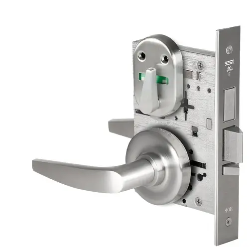 Grade 1 Dormitory Mortise Lock, Visual Thumbturn Indicator, 16 Lever, R Rose, SFIC Housing Less Core, Satin Chrome Finish, Field Reversible Satin Chrome