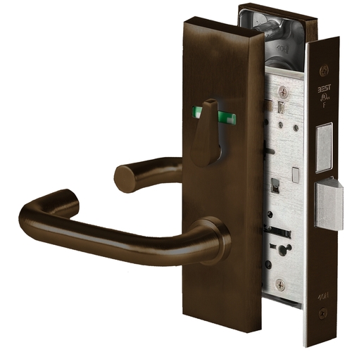 Grade 1 Dormitory Mortise Lock, Visual Thumbturn Indicator, 3 Lever, M Escutcheon, SFIC Housing Less Core, Dark Bronze Finish, Field Reversible Dark Bronze