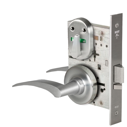 Grade 1 Office Mortise Lock, Visual Thumbturn Indicator, 17L Lever, R Rose, SFIC Housing Less Core, Satin Chrome Finish, Field Reversible Satin Chrome