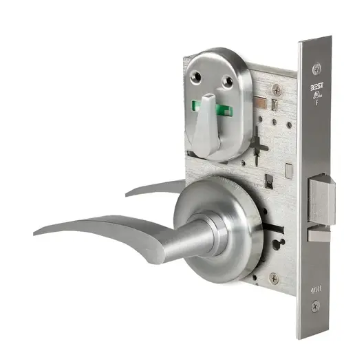 Grade 1 Office Mortise Lock, Visual Thumbturn Indicator, 17R Lever, R Rose, SFIC Housing Less Core, Satin Chrome Finish, Field Reversible Satin Chrome