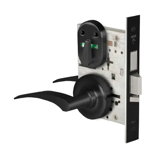 Grade 1 Dormitory Mortise Lock, Double Visual Indicator, 17R Lever, R Rose, SFIC Housing Less Core, Matte Black Finish, Field Reversible Matte Black