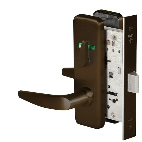 Grade 1 Privacy Mortise Lock, Double Visual Indicator, 16 Lever, J Escutcheon, Non-Keyed, Dark Bronze Finish, Field Reversible Dark Bronze