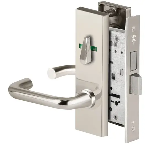 Grade 1 Privacy Mortise Lock, Visual Thumbturn Indicator, 3 Lever, M Escutcheon, Non-Keyed, Bright Chrome Finish, Field Reversible Bright Chrome