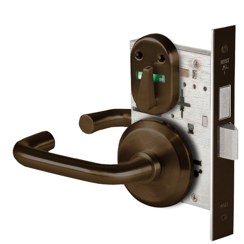 Grade 1 Dormitory Mortise Lock, Visual Thumbturn Indicator, 3 Lever, S Rose, SFIC Housing Less Core, Oil-Rubbed Bronze Finish, Field Reversible Oil-Rubbed Bronze