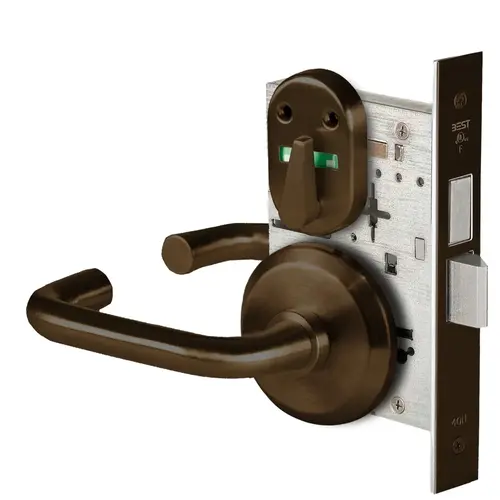 Grade 1 Privacy Mortise Lock, Visual Thumbturn Indicator, 3 Lever, S Rose, Non-Keyed, Dark Bronze Finish, Field Reversible Dark Bronze