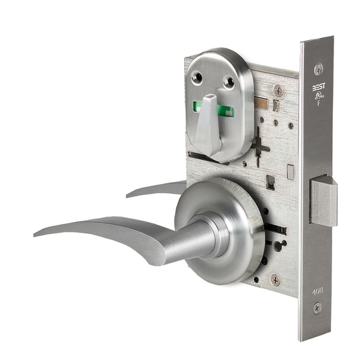 Grade 1 Privacy Mortise Lock, Visual Thumbturn Indicator, 17L Lever, R Rose, Non-Keyed, Satin Chrome Finish, Field Reversible Satin Chrome