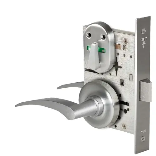 Grade 1 Privacy Mortise Lock, Visual Thumbturn Indicator, 17R Lever, R Rose, Non-Keyed, Satin Chrome Finish, Field Reversible Satin Chrome