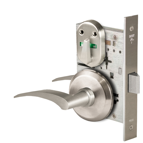 Grade 1 Privacy Mortise Lock, Visual Thumbturn Indicator, 17L Lever, S Rose, Non-Keyed, Satin Nickel Finish, Field Reversible Satin Nickel