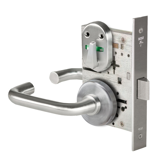 Grade 1 Privacy Mortise Lock, Double Visual Indicator, 3 Lever, H Rose, Non-Keyed, Satin Chrome Finish, Field Reversible Satin Chrome