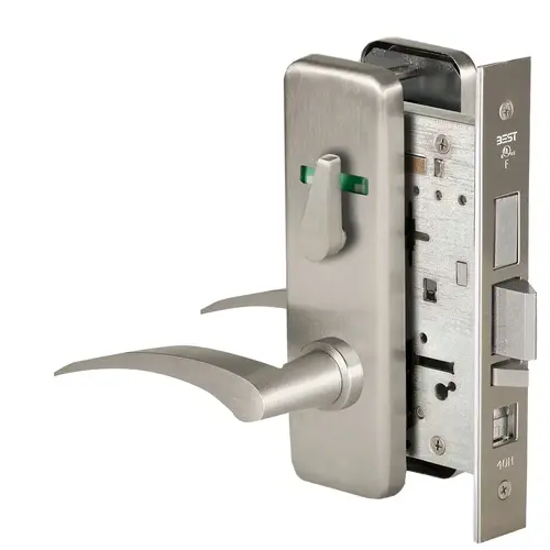 Grade 1 Office Mortise Lock, Double Visual Indicator, 17R Lever, J Escutcheon, SFIC Housing Less Core, Satin Nickel Finish, Field Reversible Satin Nickel