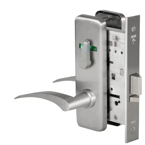 Grade 1 Office Mortise Lock, Visual Thumbturn Indicator, 17L Lever, J Escutcheon, SFIC Housing Less Core, Satin Stainless Steel Finish, Field Reversible Satin Stainless Steel