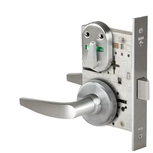 Grade 1 Privacy Mortise Lock, Visual Thumbturn Indicator, 16 Lever, H Rose, Non-Keyed, Satin Stainless Steel Finish, Field Reversible Satin Stainless Steel