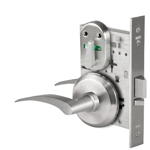 Grade 1 Office Mortise Lock, Visual Thumbturn Indicator, 17R Lever, S Rose, SFIC Housing Less Core, Satin Chrome Finish, Field Reversible Satin Chrome