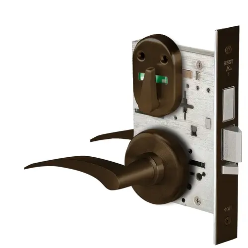 Grade 1 Dormitory Mortise Lock, Visual Thumbturn Indicator, 17L Lever, H Rose, SFIC Housing Less Core, Dark Bronze Finish, Field Reversible Dark Bronze