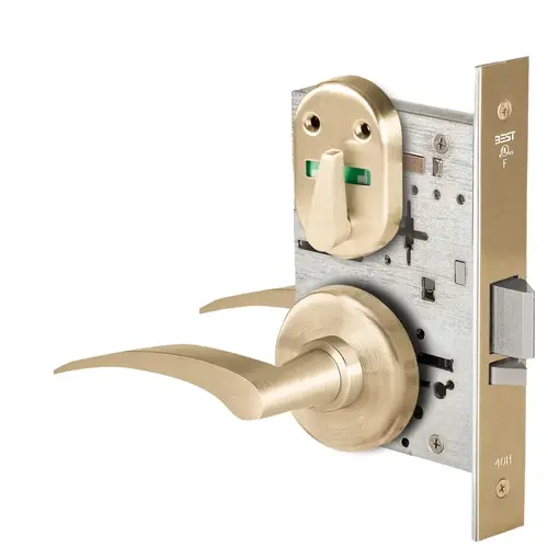 Grade 1 Office Mortise Lock, Double Visual Indicator, 17L Lever, H Rose, SFIC Housing Less Core, Satin Brass Finish, Field Reversible Satin Brass