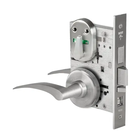 Grade 1 Office Mortise Lock, Visual Thumbturn Indicator, 17R Lever, H Rose, SFIC Housing Less Core, Satin Stainless Steel Finish, Field Reversible Satin Stainless Steel