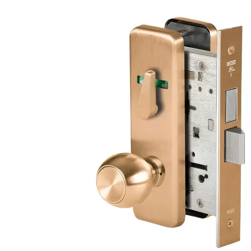 Grade 1 Privacy Mortise Lock, Visual Thumbturn Indicator, 4 Knob, J Escutcheon, Non-Keyed, Satin Bronze Finish, Field Reversible Satin Bronze